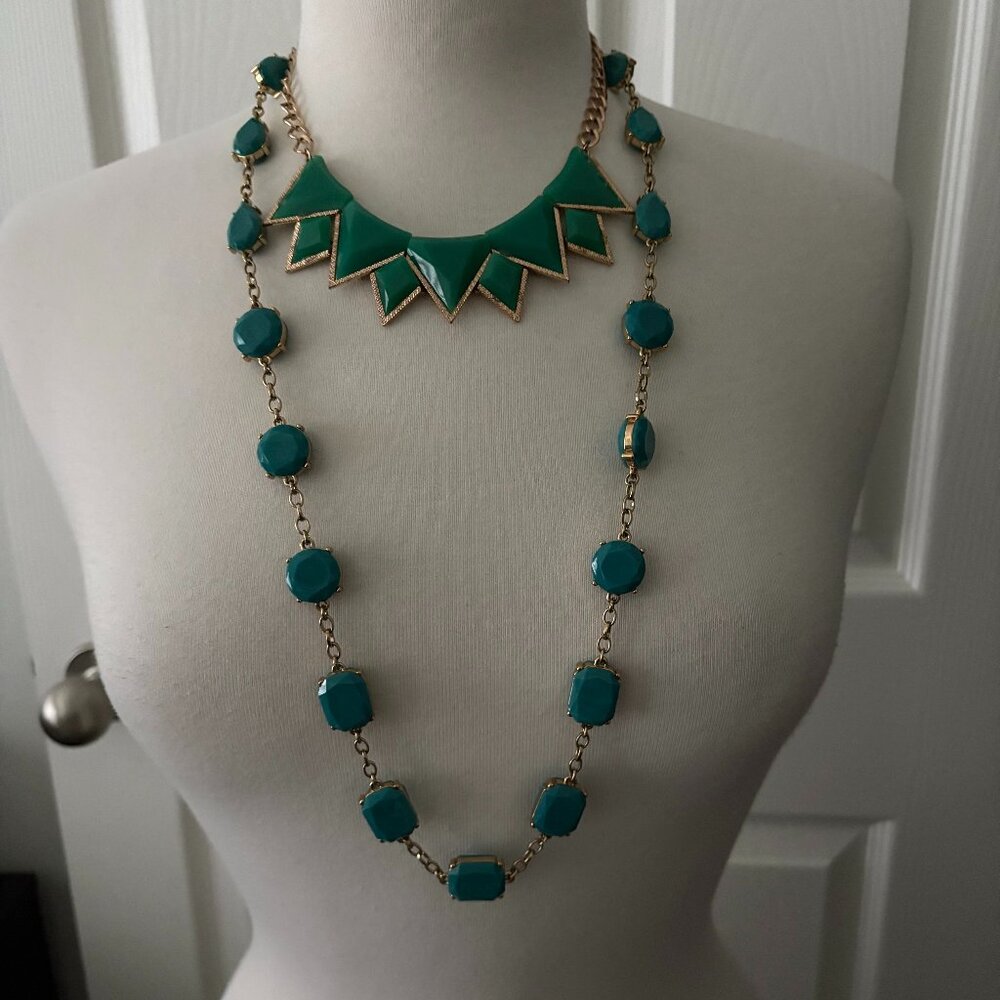 Two Teal Acrylic and Gold Tone Statement Necklaces Kate Spade and Etc!